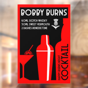 Scottish Bobby Burns Whiskey Cocktail Window Cling
