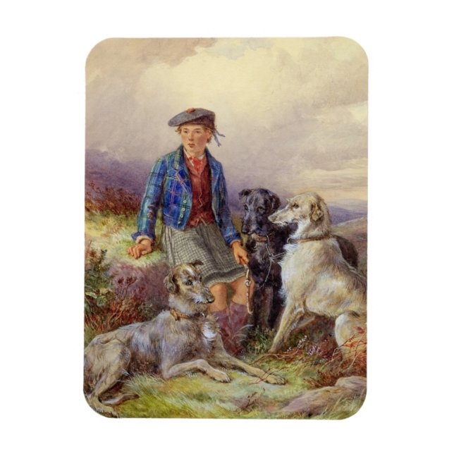 Scottish boy with wolfhounds in a Highland landsca Magnet (Vertical)