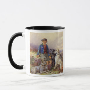 Scottish boy with wolfhounds in a Highland landsca Mug