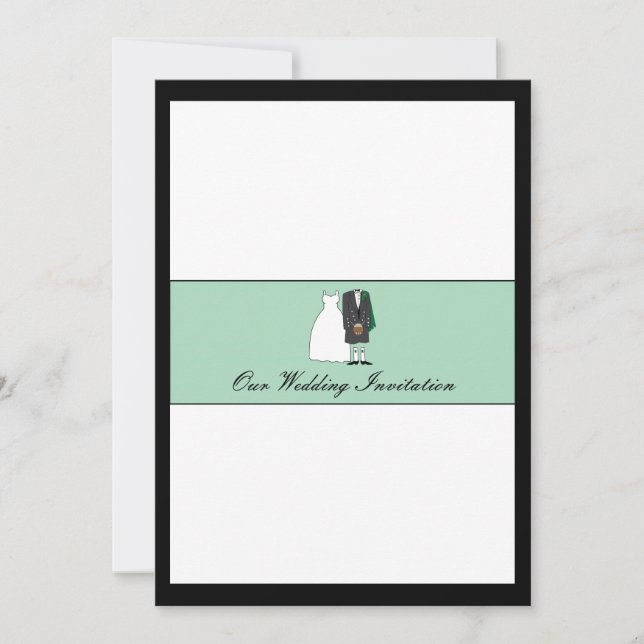 Scottish Bride and Groom Wedding Invitation -green (Front)