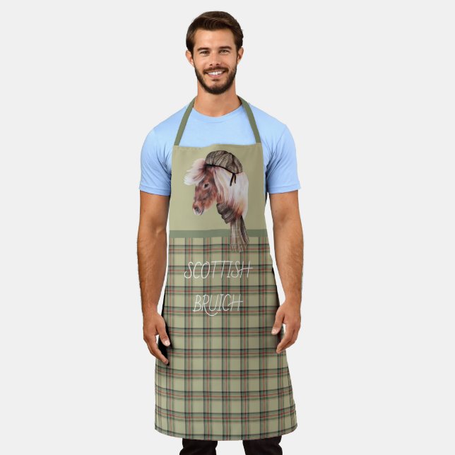 Scottish Bruich (Cook) Green and Brown Plaid Apron (Worn)