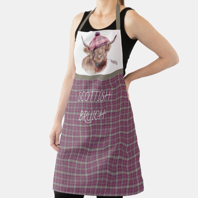 Scottish Bruich (Cook) Pink and Brown Plaid Apron (Insitu)