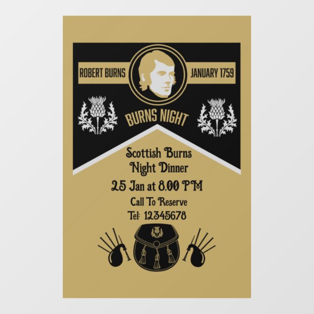Scottish Burns Night Dinner Invite Window Cling (Sheet)
