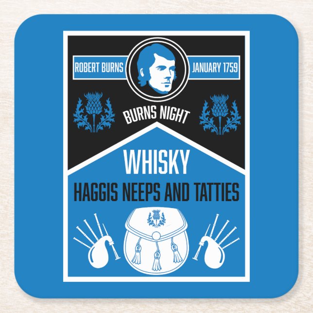 Scottish Burns Night Square Paper Coaster (Front)