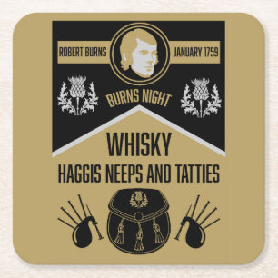 Scottish Burns Night Square Paper Coaster