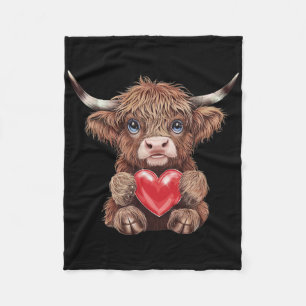 Scottish By Cow Hugging Valentine Heart Fleece Blanket