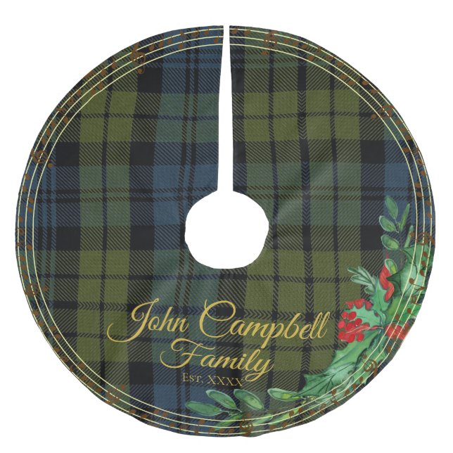 Scottish Campbell Clan Gold Xmas Tree Skirt (Front)