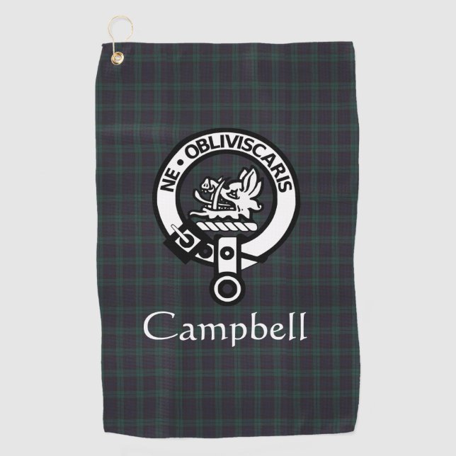 Scottish Campbell Crest Badge & Tartan  Golf Towel (Front)