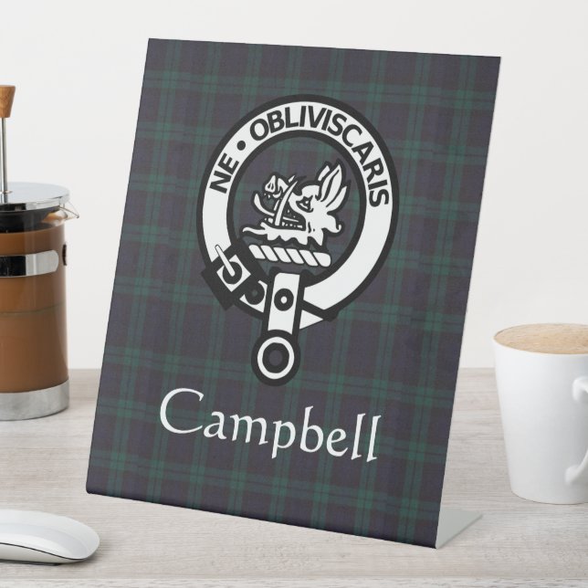 Scottish Campbell Crest Badge & Tartan  Pedestal Sign (In SItu)