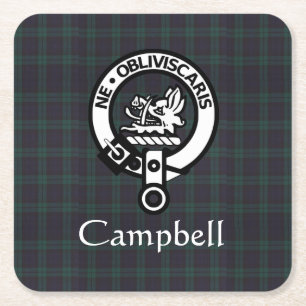 Scottish Campbell Crest Badge & Tartan  Square Paper Coaster