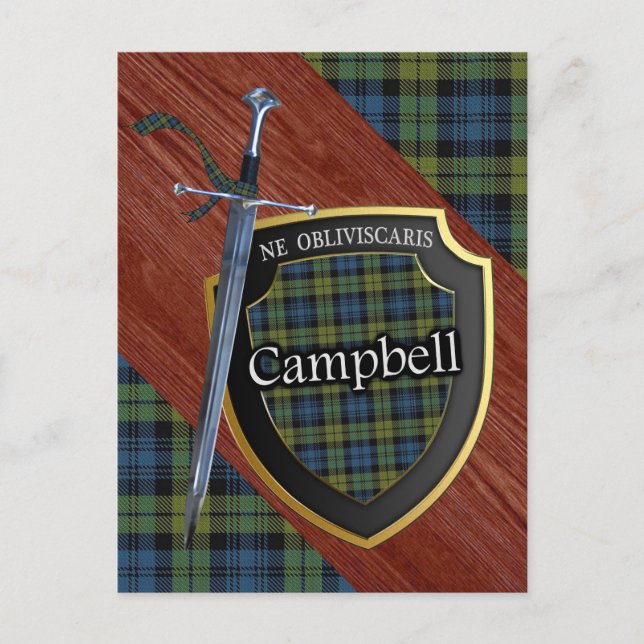 Scottish Campbell Tartan Sword & Shield Postcard (Front)