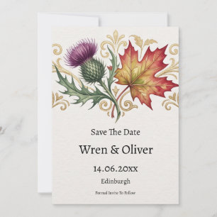 Scottish Canadian Maple Thistle Save the Date Card