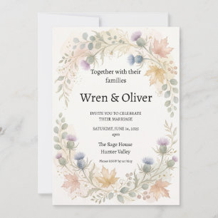 Scottish Canadian Maple Thistle Wedding Invitation