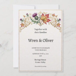 Scottish Canadian Maple Thistle Wedding Invitation