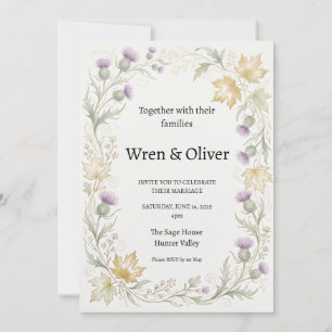 Scottish Canadian Maple Thistle Wedding Invitation