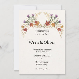 Scottish Canadian Maple Thistle Wedding Invitation