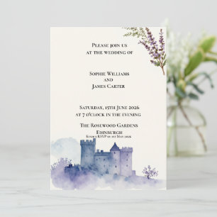 Scottish Castle Lavender Watercolour Wedding Invitation