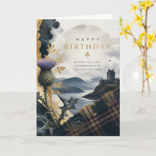 Scottish Castle Loch Thistle Birthday Card
