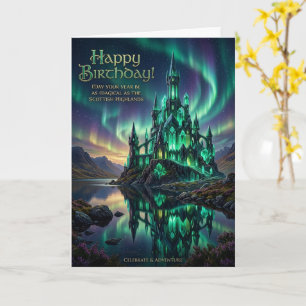 Scottish Castle Northern Lights Birthday Card