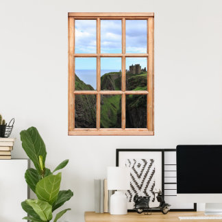 Scottish Castle on Cliff View from a Window Poster