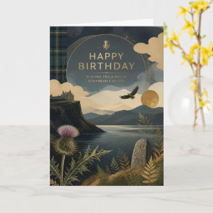Scottish Castle Raven Thistle Birthday Card