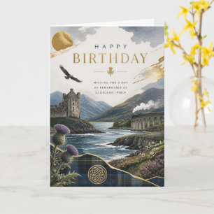 Scottish Castle Steam Train Birthday Card