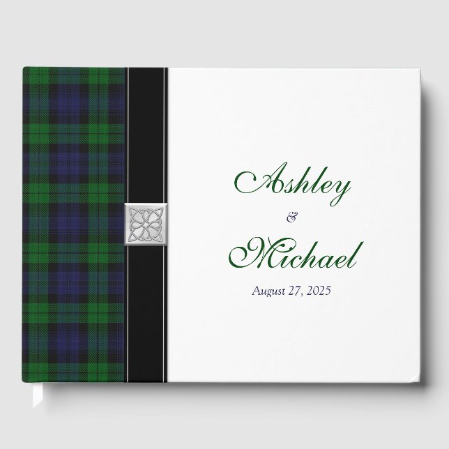 Scottish Celtic Black Watch Tartan Wedding Guest Book (Front)