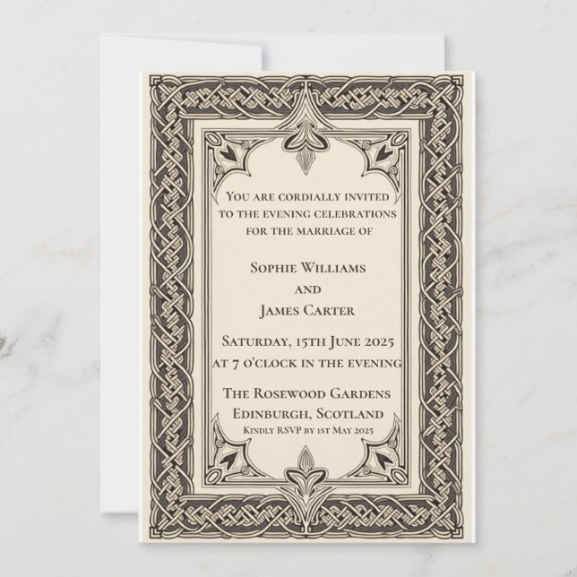Scottish Celtic Knotwork Evening Wedding Invitation (Front)