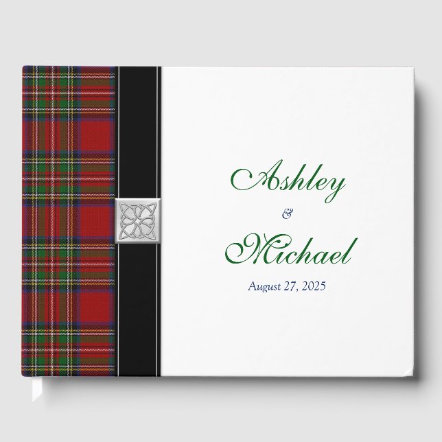 Scottish Celtic Royal Stuart Tartan Wedding Guest Book (Front)