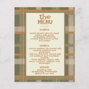 Scottish Celtic Tartan Pattern Wedding Menu