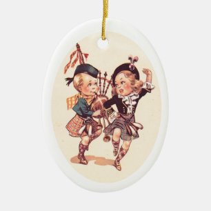 Scottish Children Dancing Ceramic Tree Decoration