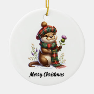 Scottish Christmas Otter Christmas Ceramic Tree Decoration