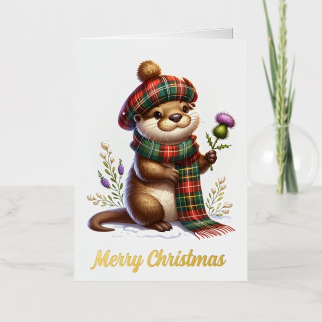 Scottish Christmas Otter Christmas Foil Greeting Card (Front)