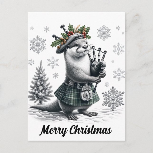Scottish Christmas Otter Christmas Postcard (Front)