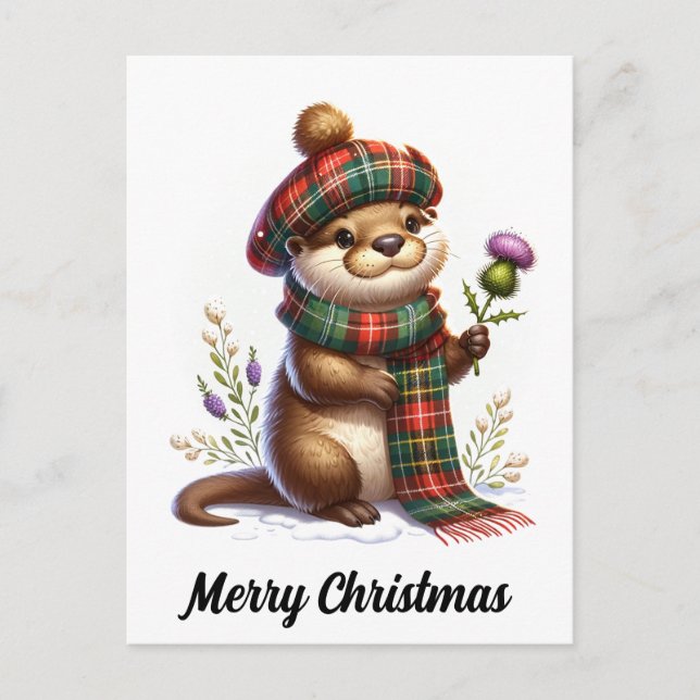 Scottish Christmas Otter Christmas Postcard (Front)