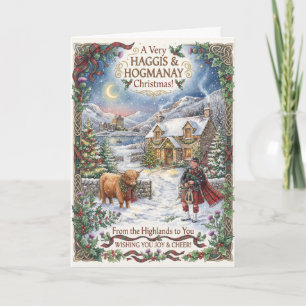 Scottish Christmas Stag Botanical Card