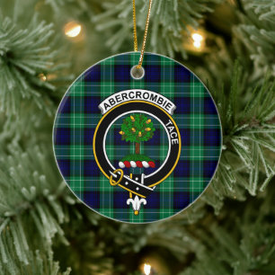Scottish Clan Abercrombie Hunting Tartan and Crest Ceramic Tree Decoration