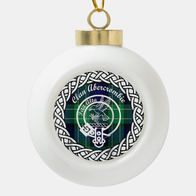 Scottish Clan Abercrombie Tartan and Crest Ceramic Ball Christmas Ornament (Front)
