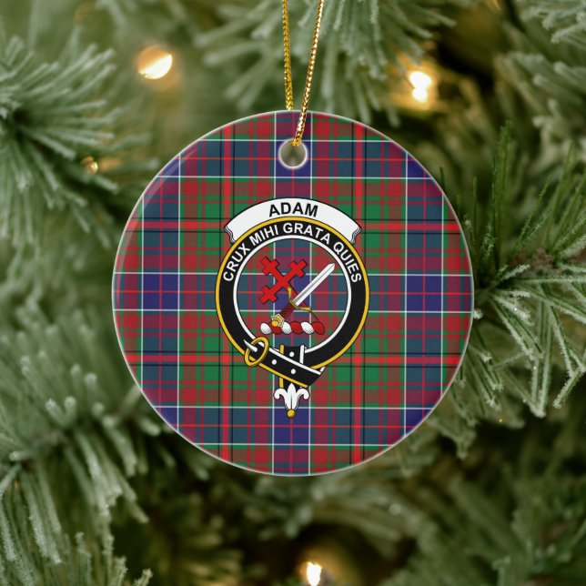 Scottish Clan Adam Ancient Tartan and Crest Ceramic Tree Decoration (Tree)
