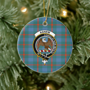 Scottish Clan Agnew Ancient Tartan and Crest Ceramic Tree Decoration