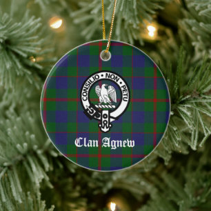 Scottish Clan Agnew Crest & Tartan Ceramic Tree Decoration