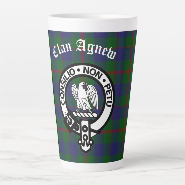 Scottish Clan Agnew Crest & Tartan Latte Mug (Front)
