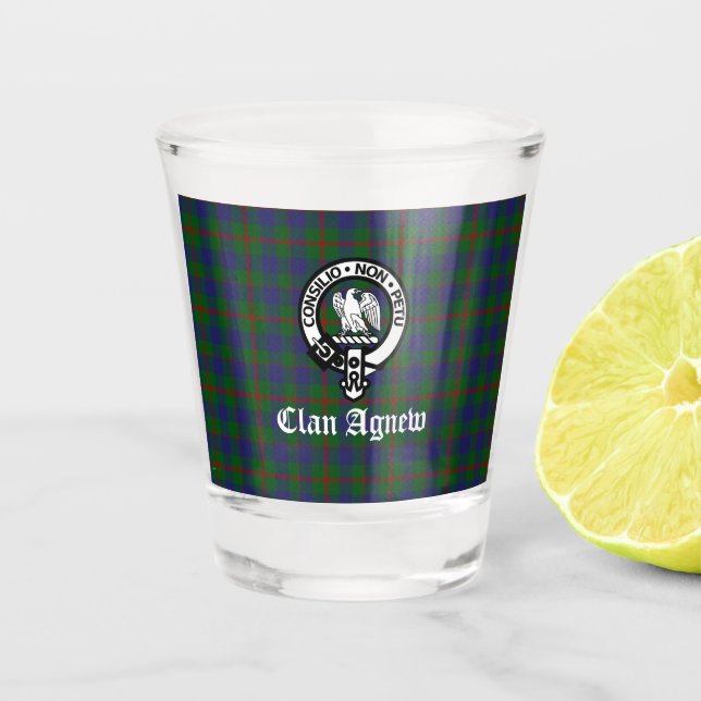 Scottish Clan Agnew Crest & Tartan  Shot Glass (Front)