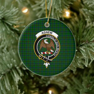 Scottish Clan Agnew Hunting Tartan and Crest Ceramic Tree Decoration