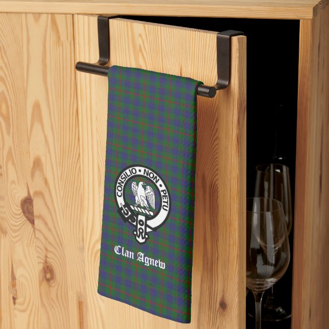 Scottish Clan Agnew Tartan Crest   Tea Towel (Thirds Fold)