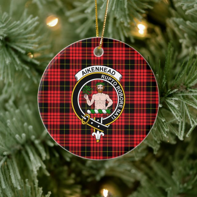 Scottish Clan Aikenhead Tartan and Crest Ceramic Tree Decoration (Tree)