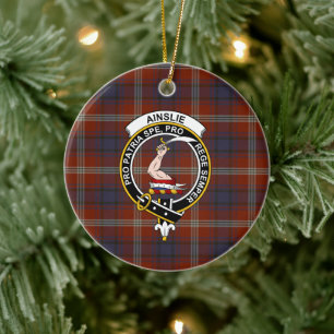 Scottish Clan Ainslie Ancient Tartan and Crest Ceramic Tree Decoration
