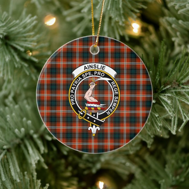 Scottish Clan Ainslie Tartan and Crest Ceramic Tree Decoration (Tree)