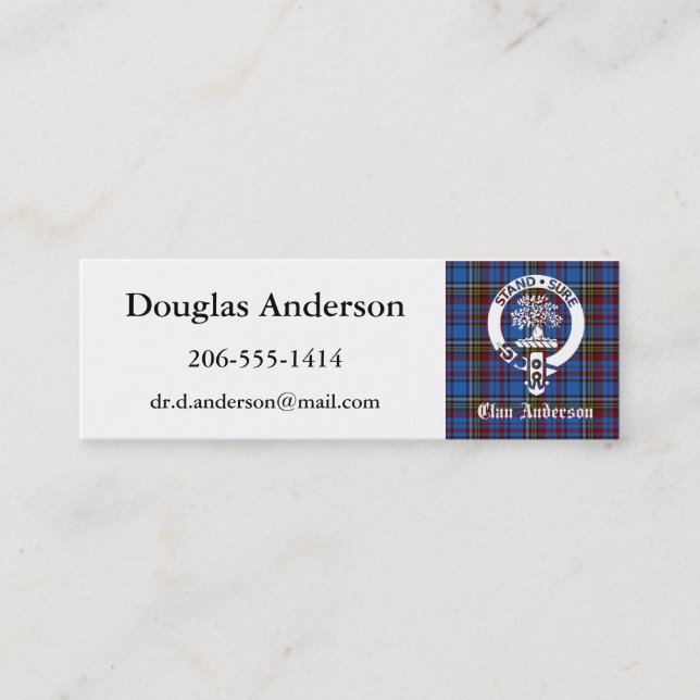 Scottish Clan Anderson Crest & Tartan Mini Business Card (Front)