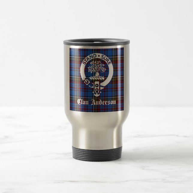 Scottish Clan Anderson Crest & Tartan Travel Mug (Center)